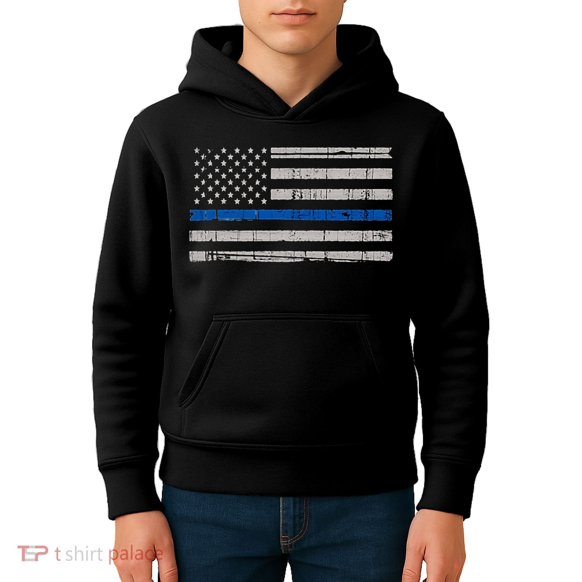 Thin Blue Line Flag  Police Pocket Size Flag Kids Hoodie