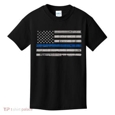 Thin Blue Line Flag  Police Pocket Size Flag Kids T-Shirt