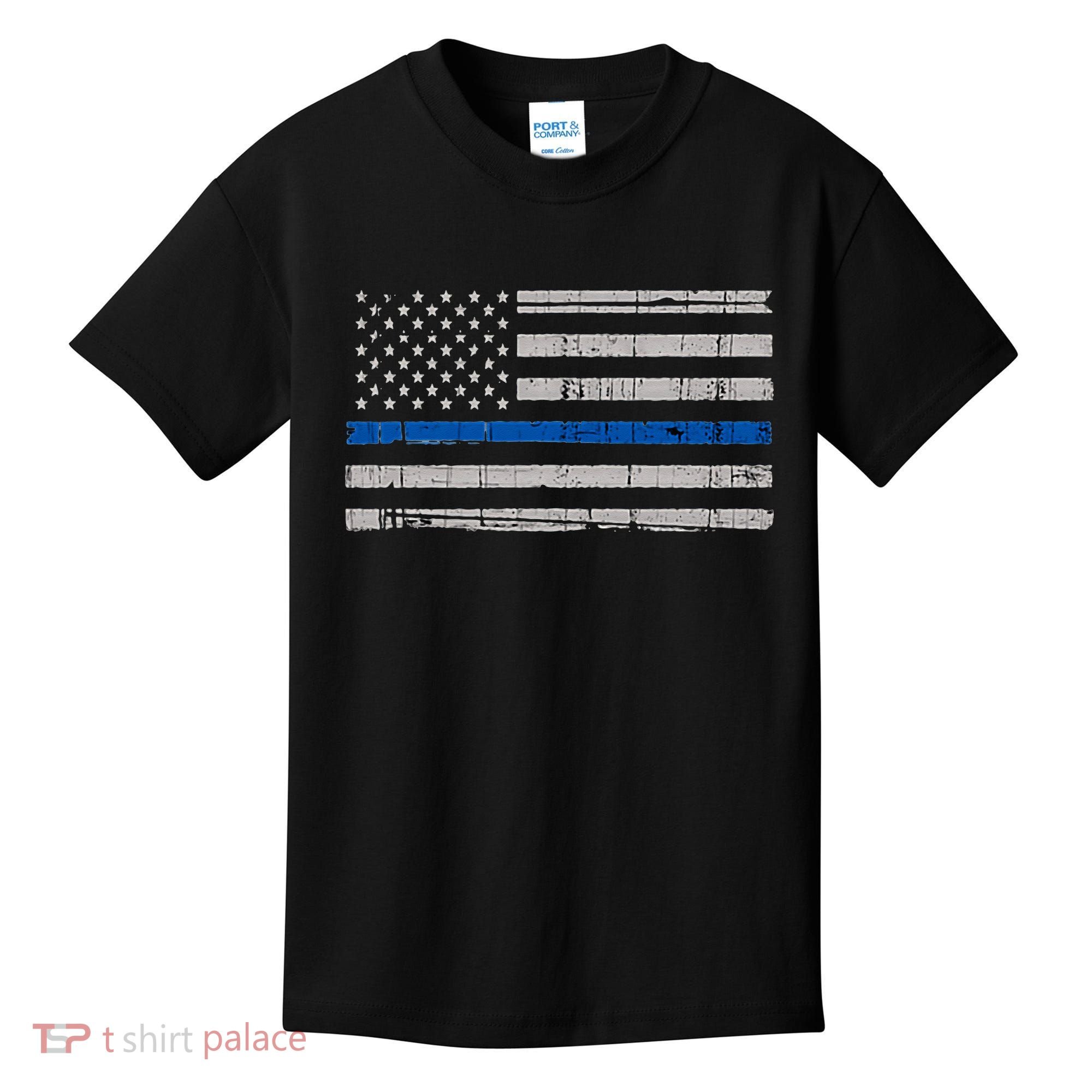 Thin Blue Line Flag  Police Pocket Size Flag Kids T-Shirt