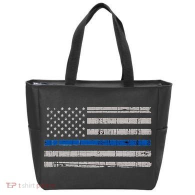 Thin Blue Line Flag  Police Pocket Size Flag Tote Bag