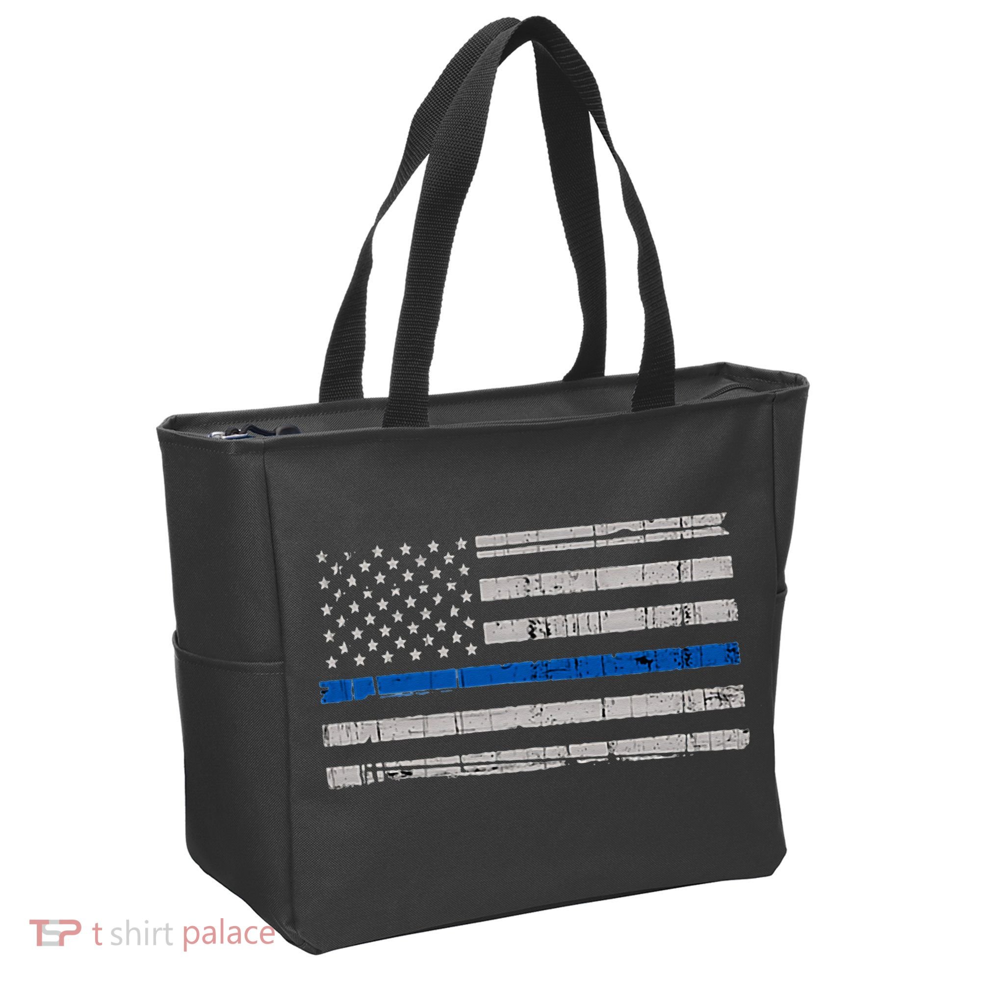 Thin Blue Line Flag  Police Pocket Size Flag Tote Bag