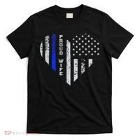 Thin Blue Line Heart Wife Of Police Proud USA T-Shirt thumb 0