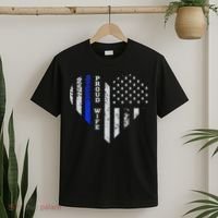 Thin Blue Line Heart Wife Of Police Proud USA T-Shirt thumb 2