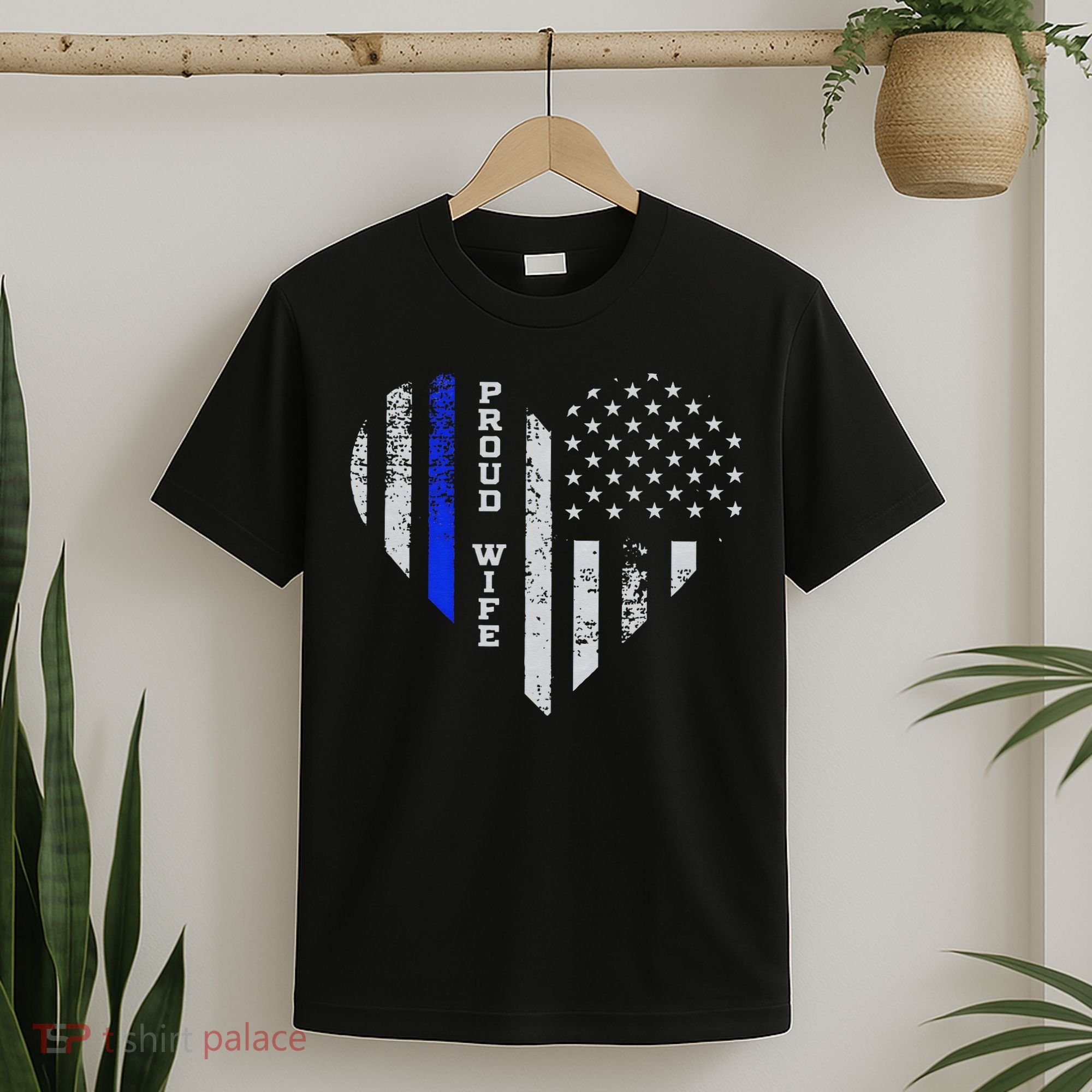 Thin Blue Line Heart Wife Of Police Proud USA T-Shirt