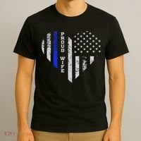 Thin Blue Line Heart Wife Of Police Proud USA T-Shirt thumb 3