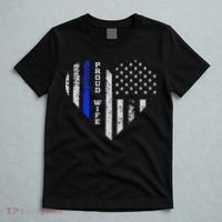 Thin Blue Line Heart Wife Of Police Proud USA T-Shirt thumb 5