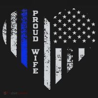 Thin Blue Line Heart Wife Of Police Proud USA T-Shirt thumb 7