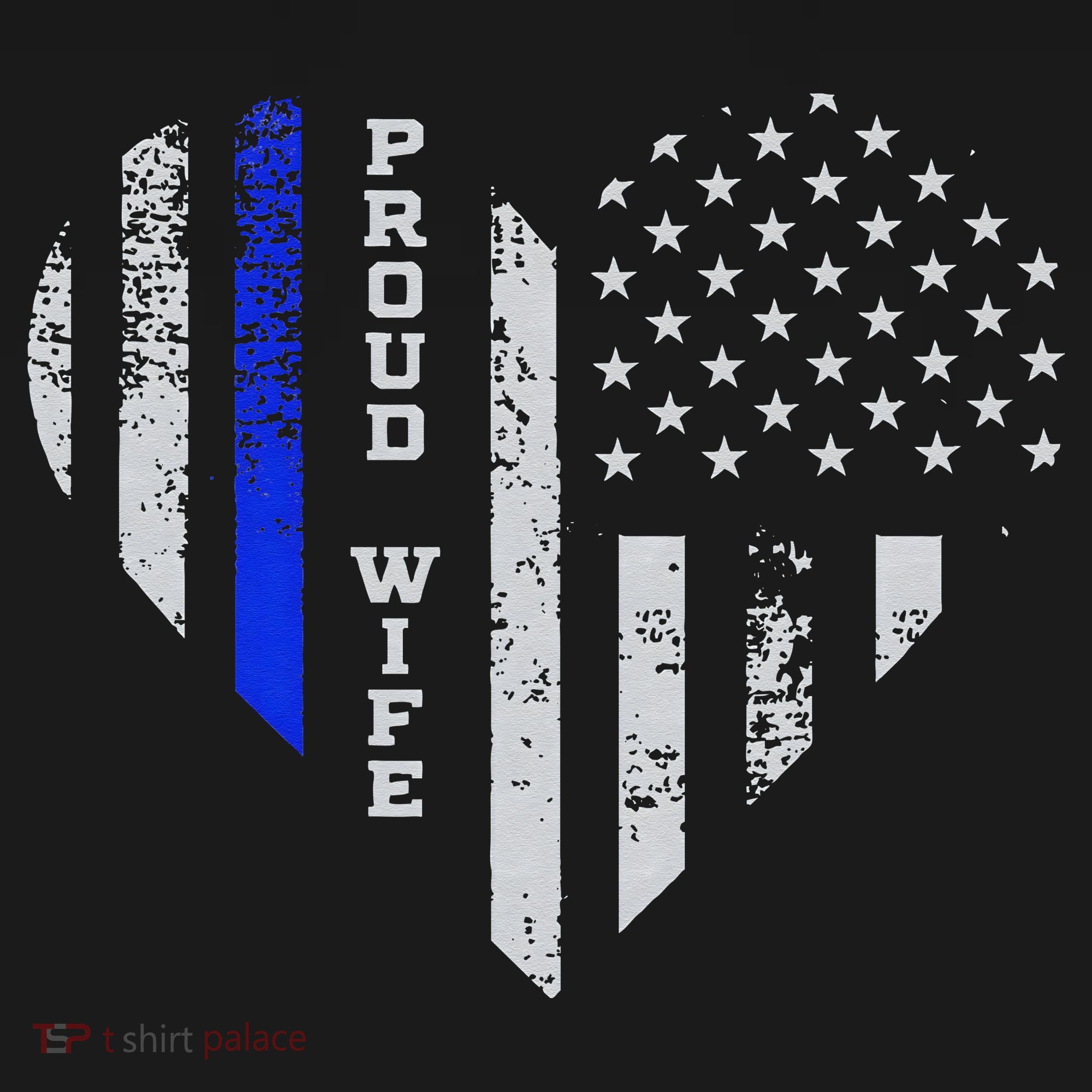 Thin Blue Line Heart Wife Of Police Proud USA T-Shirt