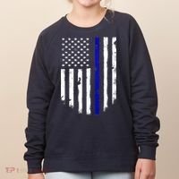 Thin Blue Line American Flag Shirt Cool Police Support Tee Women's Sweatshirt thumb 0