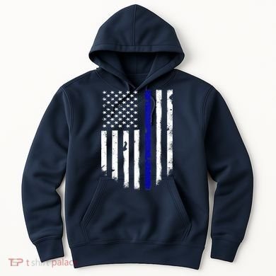 Thin Blue Line American Flag Shirt Cool Police Support Tee Hoodie