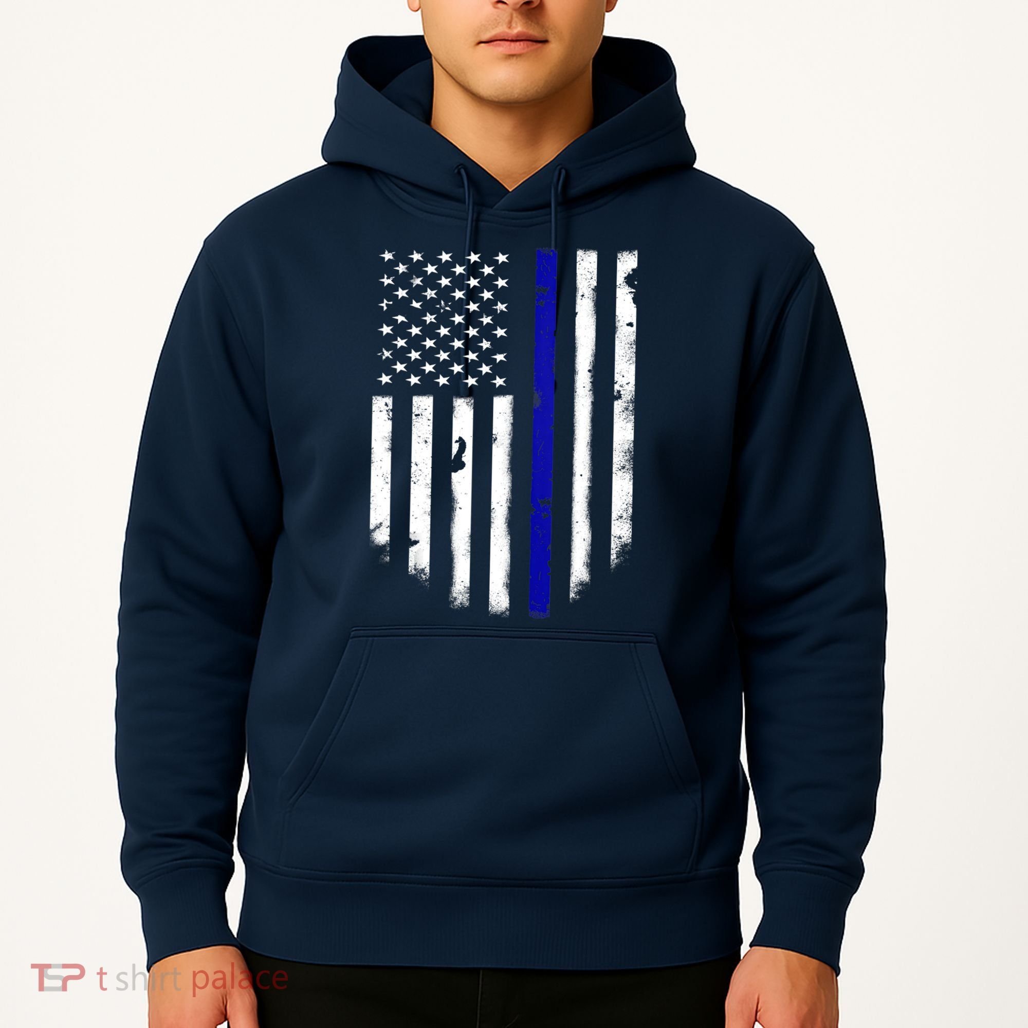 Thin Blue Line American Flag Shirt Cool Police Support Tee Hoodie