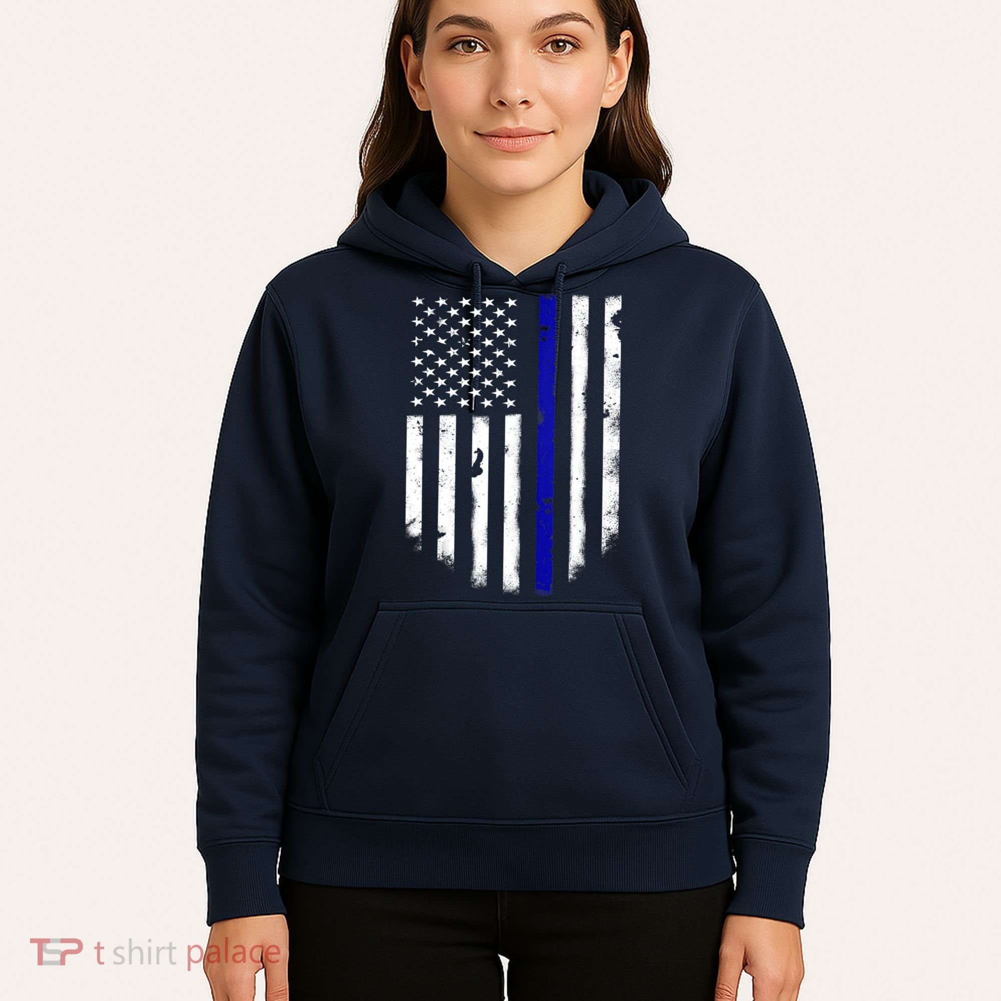 Thin Blue Line American Flag Shirt Cool Police Support Tee Hoodie