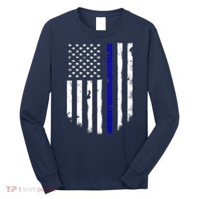 Thin Blue Line American Flag Shirt Cool Police Support Tee Long Sleeve Shirt