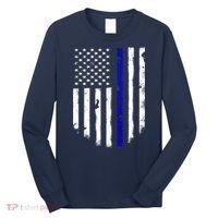 Thin Blue Line American Flag Shirt Cool Police Support Tee Long Sleeve Shirt thumb 0