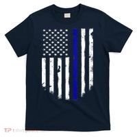 Thin Blue Line American Flag Shirt Cool Police Support Tee T-Shirt thumb 0