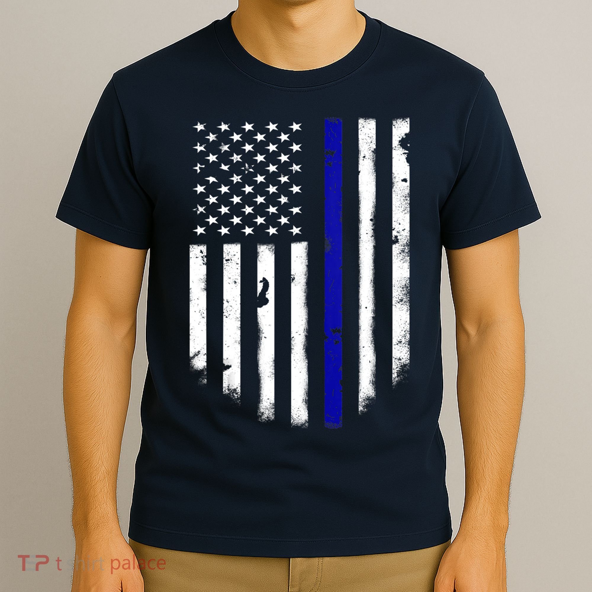 Thin Blue Line American Flag Shirt Cool Police Support Tee T-Shirt