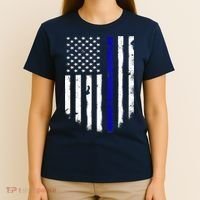 Thin Blue Line American Flag Shirt Cool Police Support Tee T-Shirt thumb 4