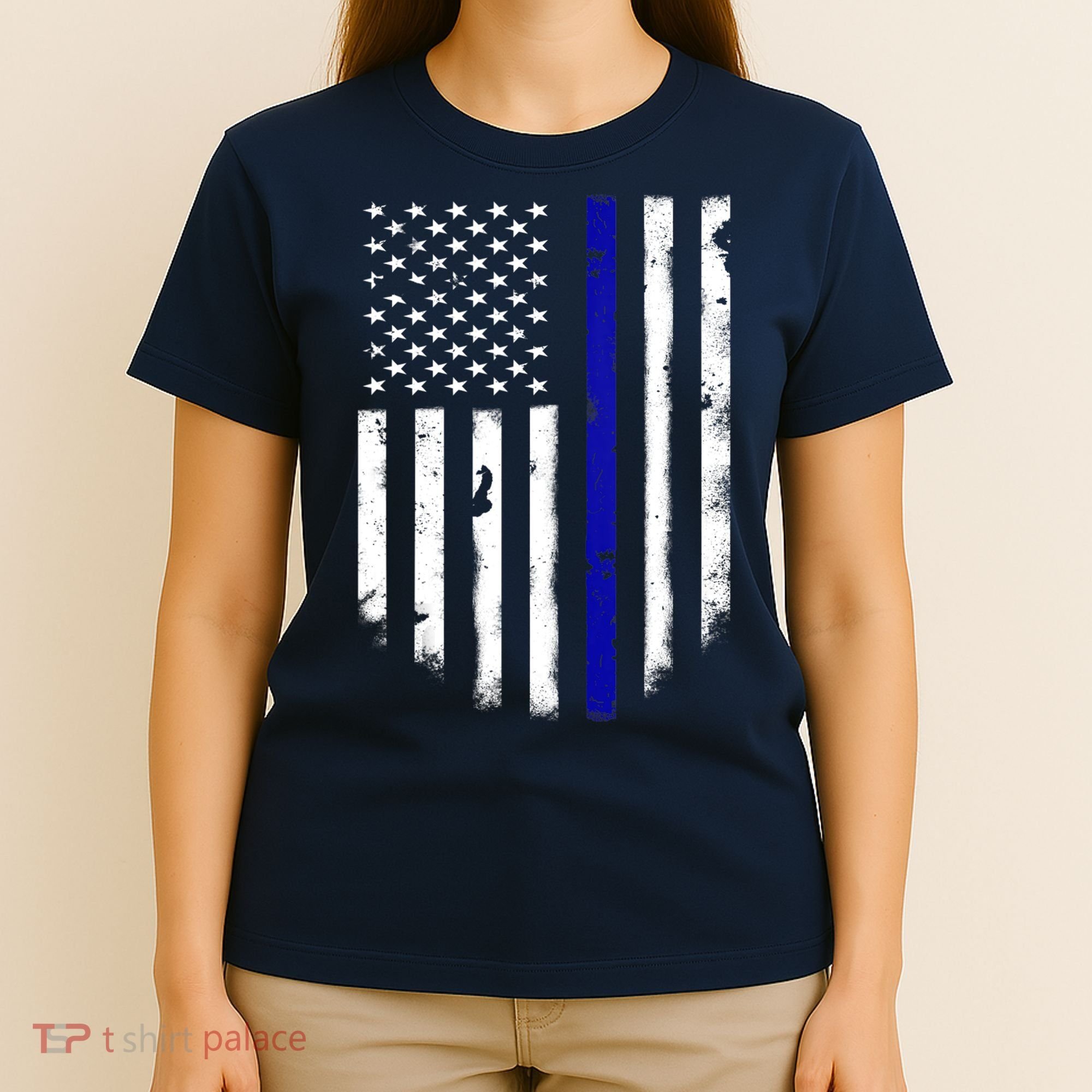 Thin Blue Line American Flag Shirt Cool Police Support Tee T-Shirt