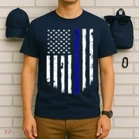 Thin Blue Line American Flag Shirt Cool Police Support Tee T-Shirt thumb 6