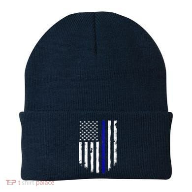 Thin Blue Line American Flag Shirt Cool Police Support Tee Beanie
