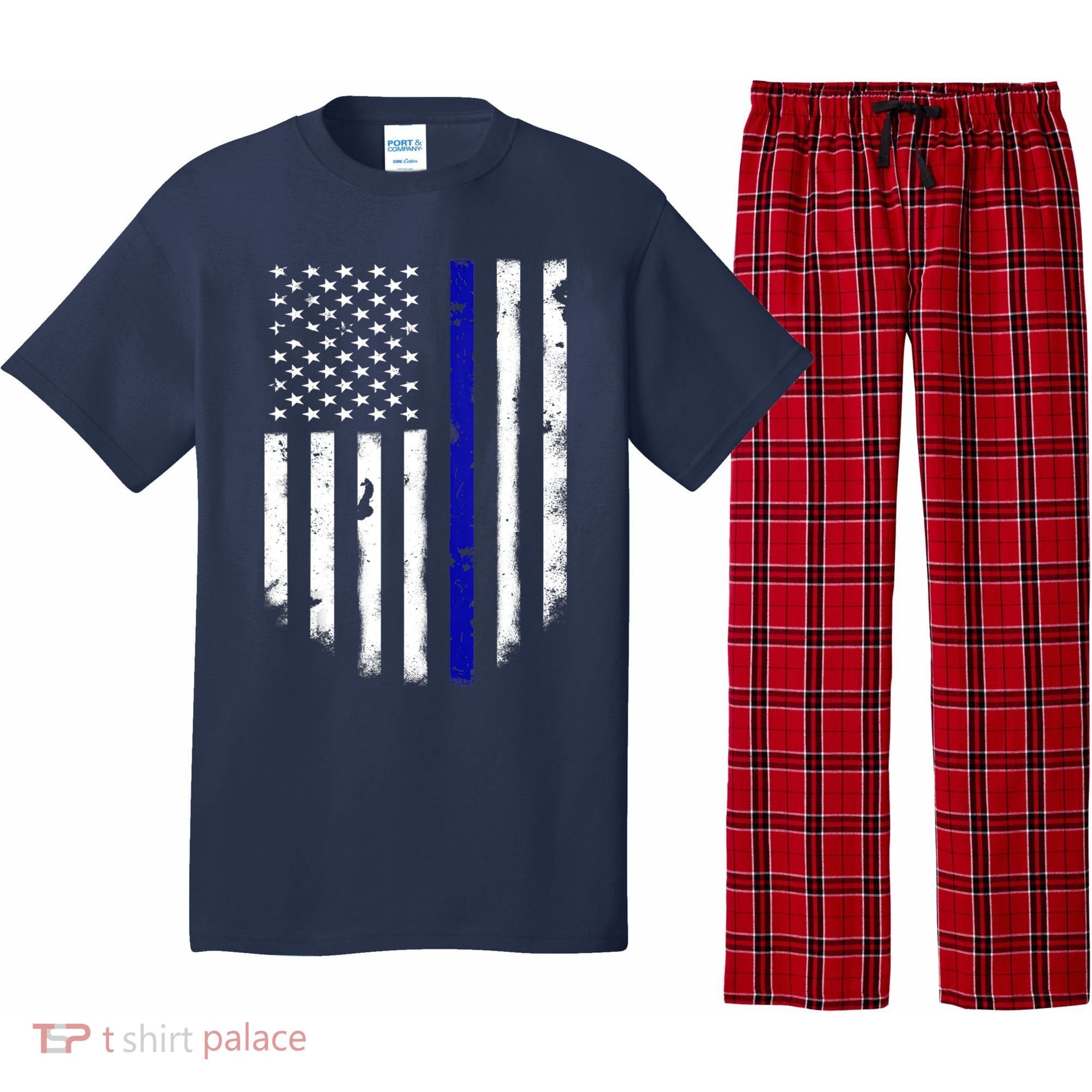 Thin Blue Line American Flag Shirt Cool Police Support Tee Pajama Set