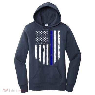 Thin Blue Line American Flag Shirt Cool Police Support Tee Women's Hoodie