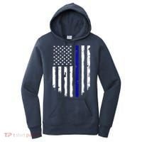 Thin Blue Line American Flag Shirt Cool Police Support Tee Women's Hoodie thumb 0