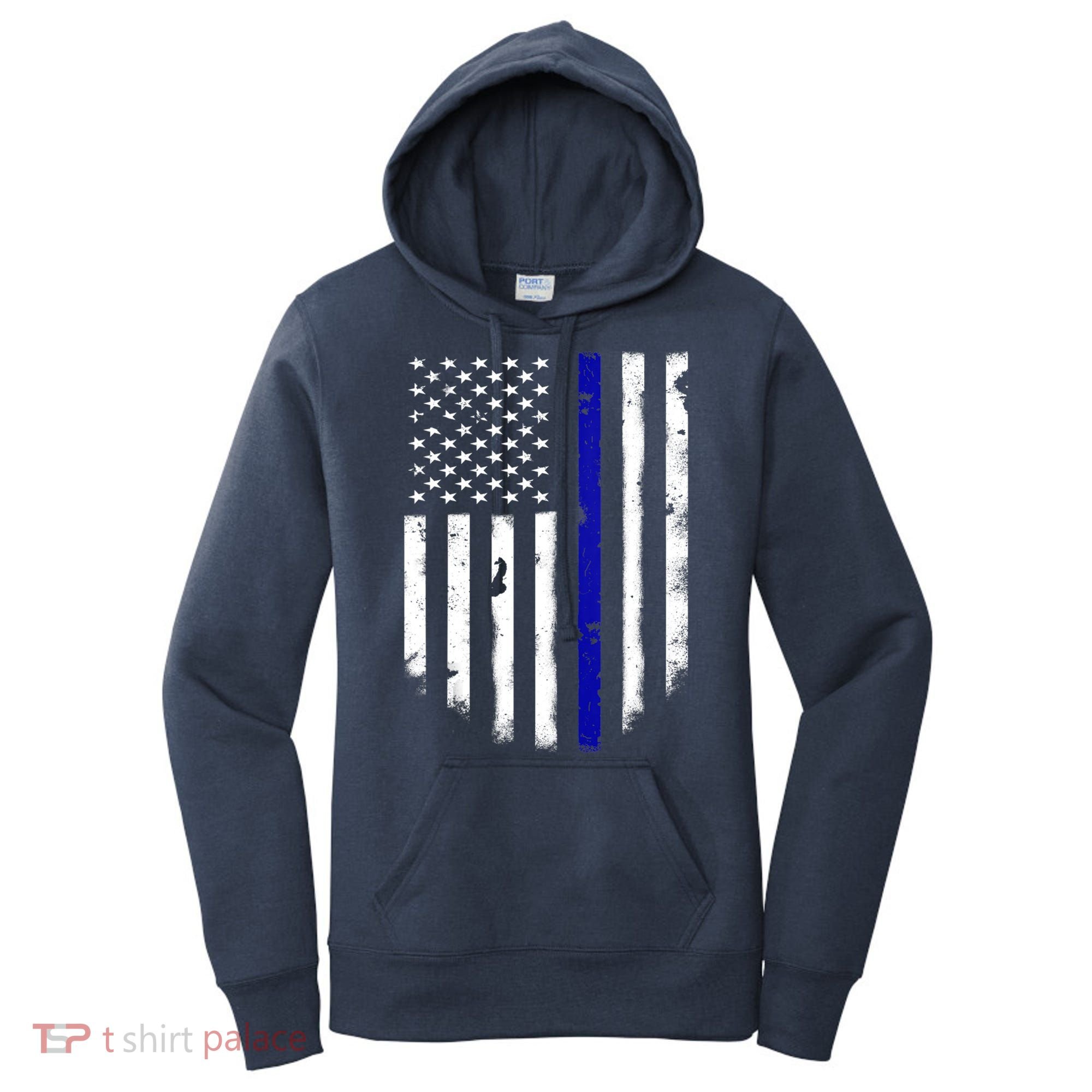 Thin Blue Line American Flag Shirt Cool Police Support Tee Women's Hoodie