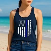 Thin Blue Line American Flag Shirt Cool Police Support Tee Women's Tank Top thumb 2