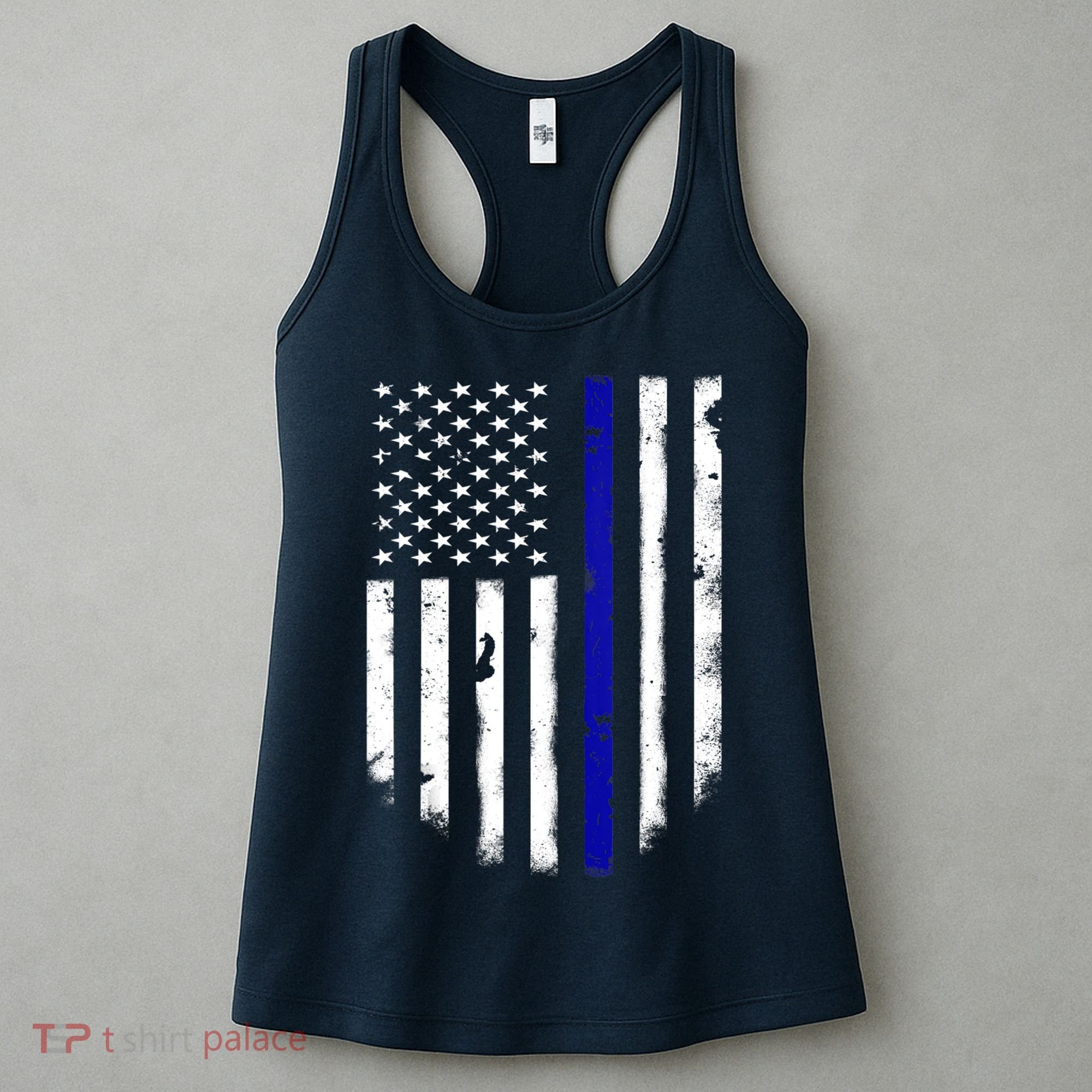 Thin Blue Line American Flag Shirt Cool Police Support Tee Women's Tank Top