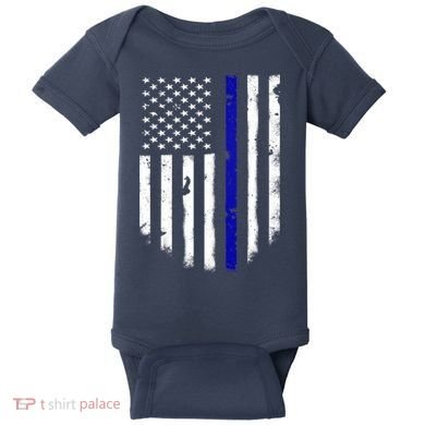 Thin Blue Line American Flag Shirt Cool Police Support Tee Baby Bodysuit