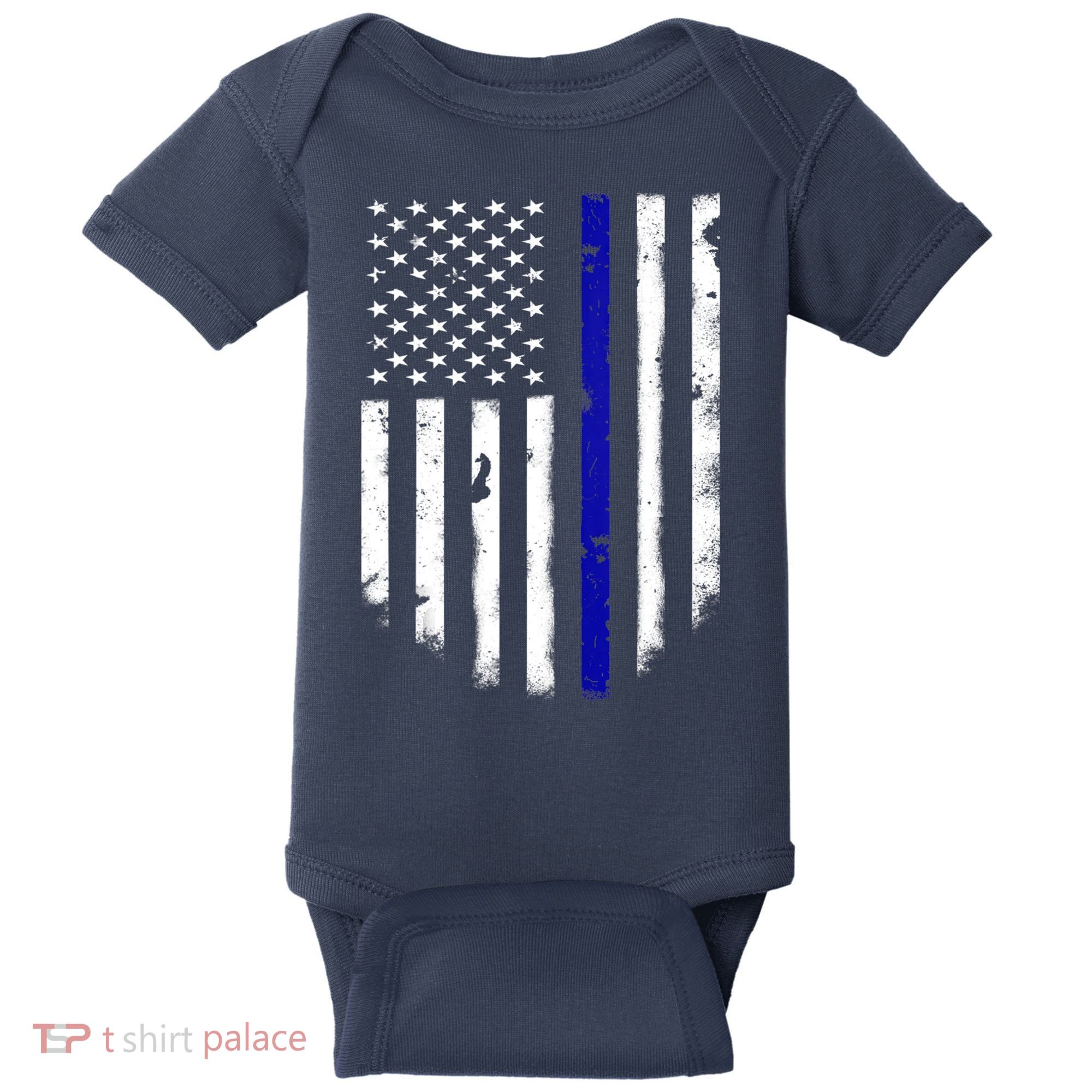 Thin Blue Line American Flag Shirt Cool Police Support Tee Baby Bodysuit