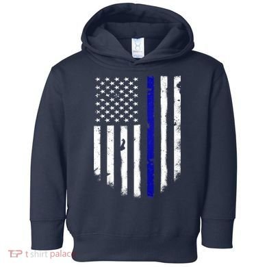 Thin Blue Line American Flag Shirt Cool Police Support Tee Toddler Hoodie
