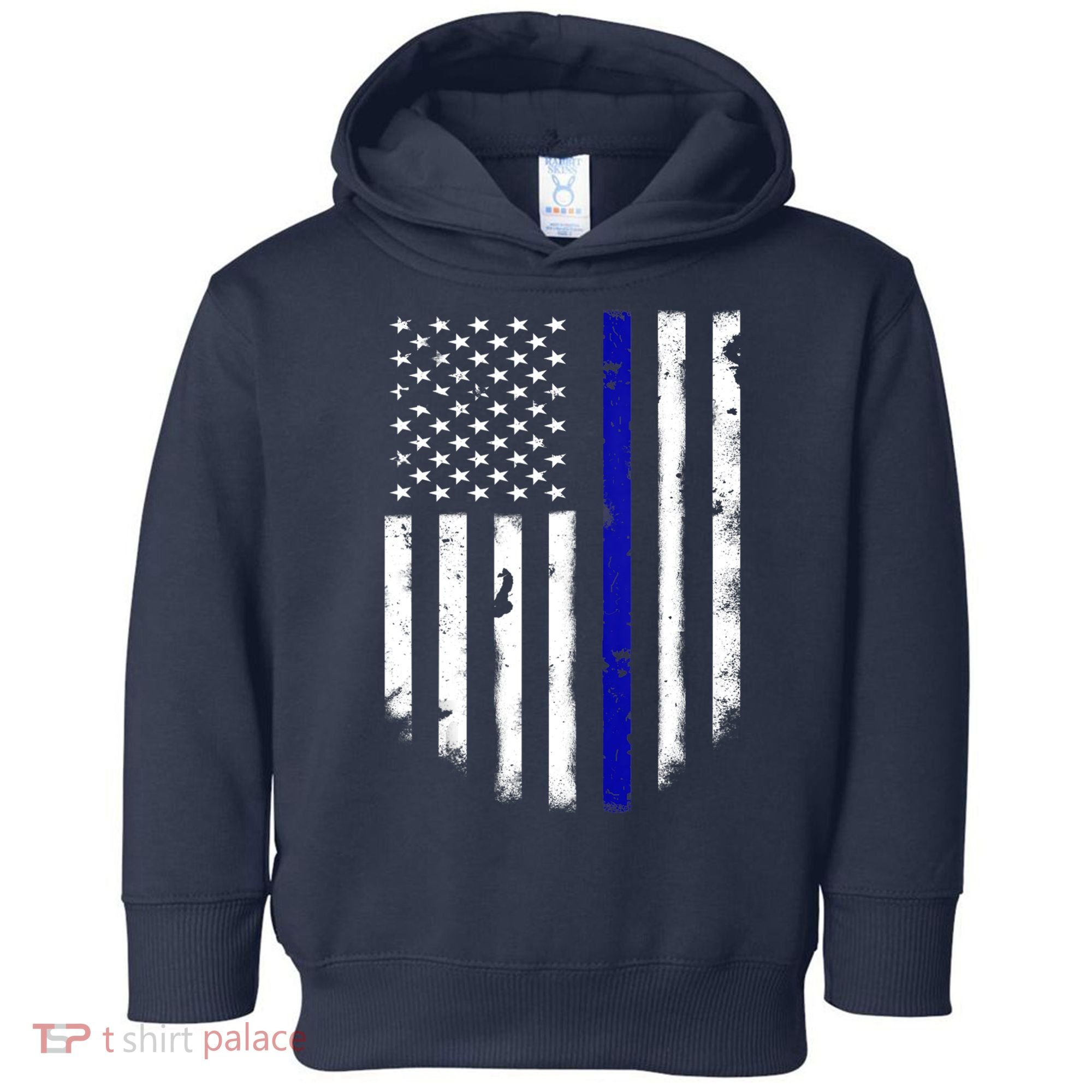 Thin Blue Line American Flag Shirt Cool Police Support Tee Toddler Hoodie