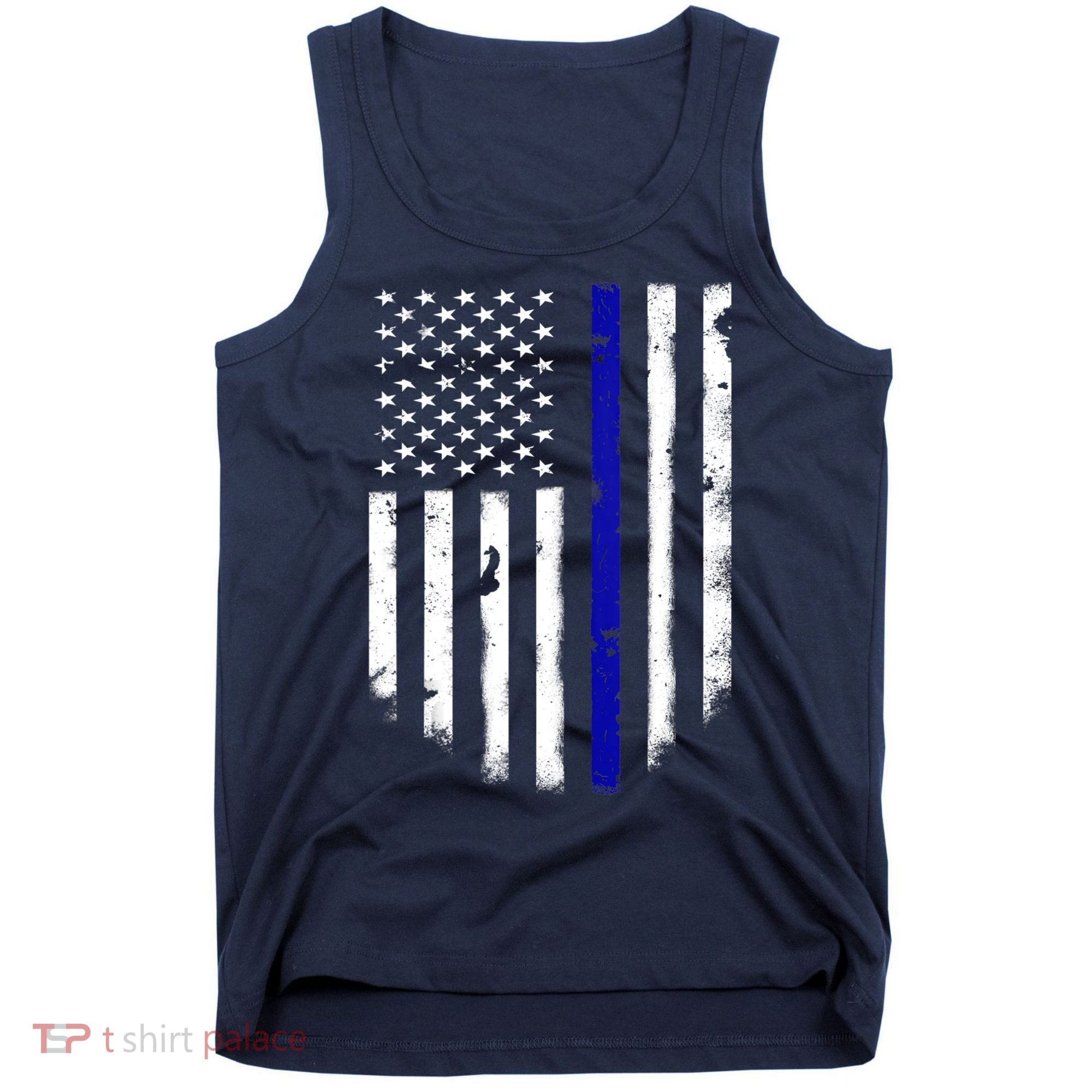 Thin Blue Line American Flag Shirt Cool Police Support Tee Tank Top