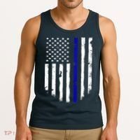 Thin Blue Line American Flag Shirt Cool Police Support Tee Tank Top thumb 3