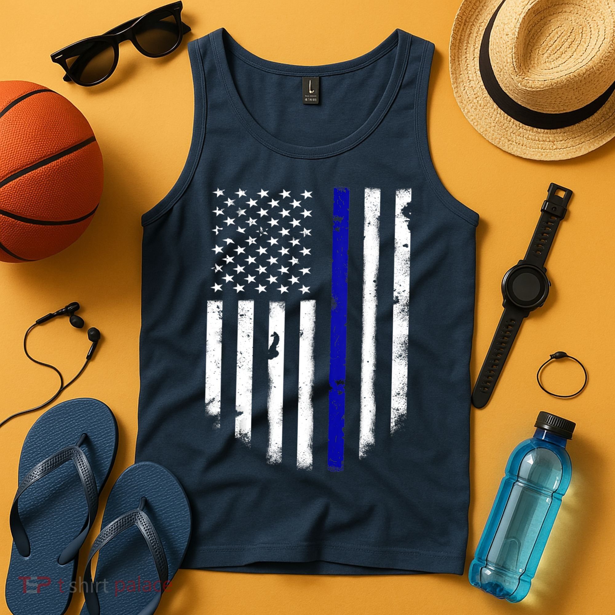 Thin Blue Line American Flag Shirt Cool Police Support Tee Tank Top