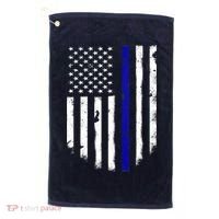 Thin Blue Line American Flag Shirt Cool Police Support Tee Golf Towel thumb 0