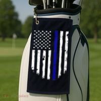 Thin Blue Line American Flag Shirt Cool Police Support Tee Golf Towel thumb 2