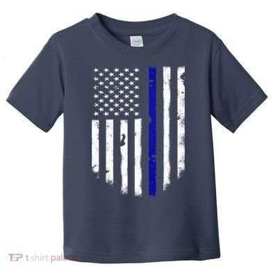 Thin Blue Line American Flag Shirt Cool Police Support Tee Toddler T-Shirt