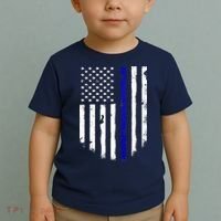 Thin Blue Line American Flag Shirt Cool Police Support Tee Toddler T-Shirt thumb 2