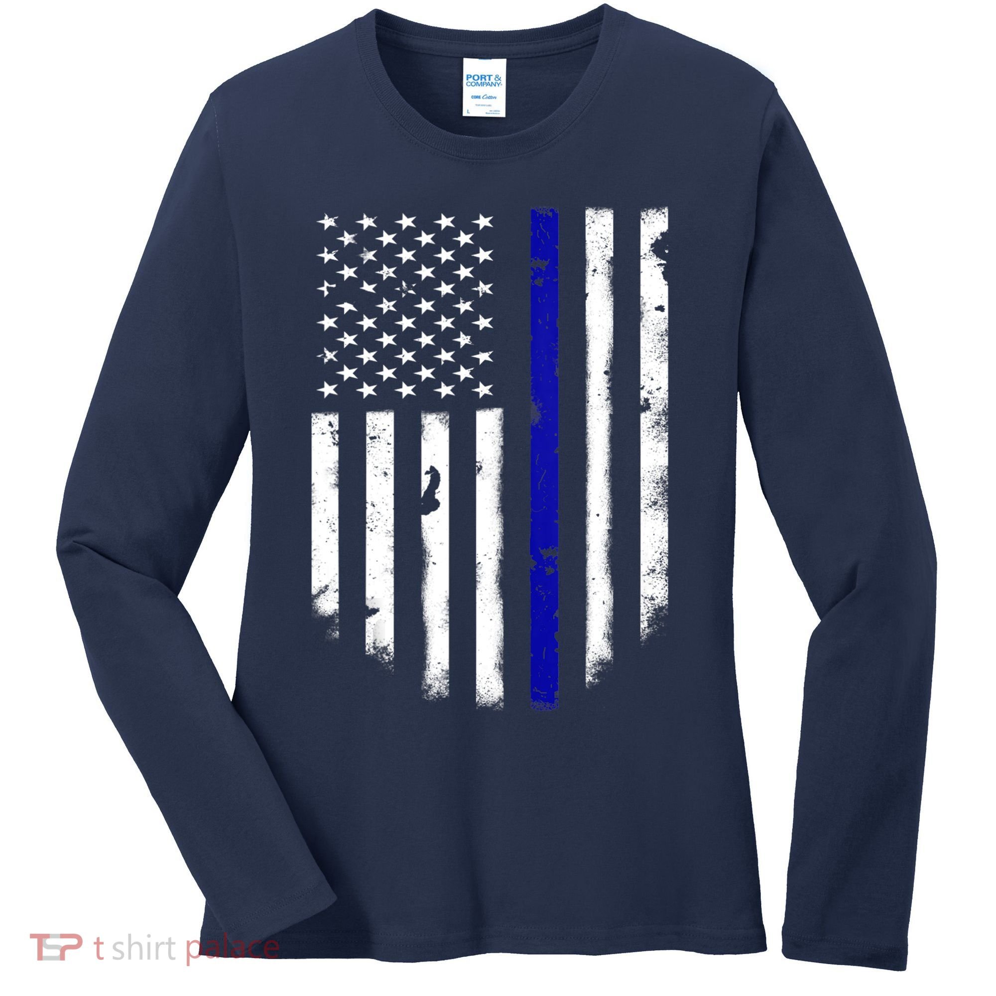 Thin Blue Line American Flag Shirt Cool Police Support Tee Women's Long Sleeve Shirt