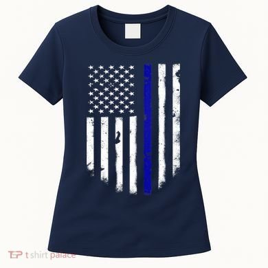 Thin Blue Line American Flag Shirt Cool Police Support Tee Women's T-Shirt