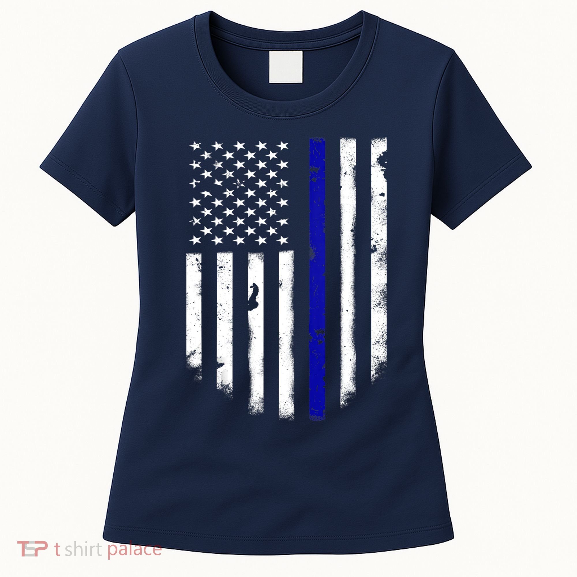 Thin Blue Line American Flag Shirt Cool Police Support Tee Women's T-Shirt