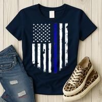 Thin Blue Line American Flag Shirt Cool Police Support Tee Women's T-Shirt thumb 3