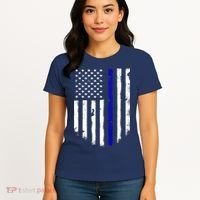 Thin Blue Line American Flag Shirt Cool Police Support Tee Women's T-Shirt thumb 4