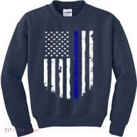 Thin Blue Line American Flag Shirt Cool Police Support Tee Kids Sweatshirt thumb 0
