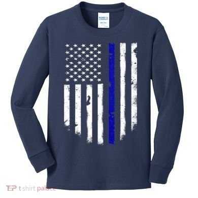 Thin Blue Line American Flag Shirt Cool Police Support Tee Kids Long Sleeve Shirt