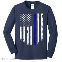 Thin Blue Line American Flag Shirt Cool Police Support Tee Kids Long Sleeve Shirt thumb 0