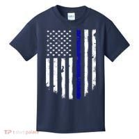 Thin Blue Line American Flag Shirt Cool Police Support Tee Kids T-Shirt thumb 0